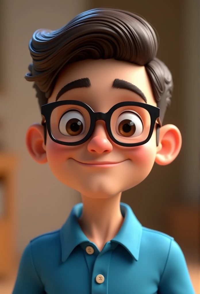 Cartoon character of a man in black glasses and blue shirt, an animated character, stylized character, animation style rendering, 3d stylized, Arnold Maya rendering, Stylized 3D rendering, toon render screenshot, 3d character, 3d character, Stylized 3D rendering, 3D character rendering, cartoon character, Personagem de close up, character posing, (Pixar-style) (master part:1.2) (bokeh) (best qualityer) (skin detailed) (detailed texture) (8k) (Argilla) (cinematic lighting) (sharp focus
