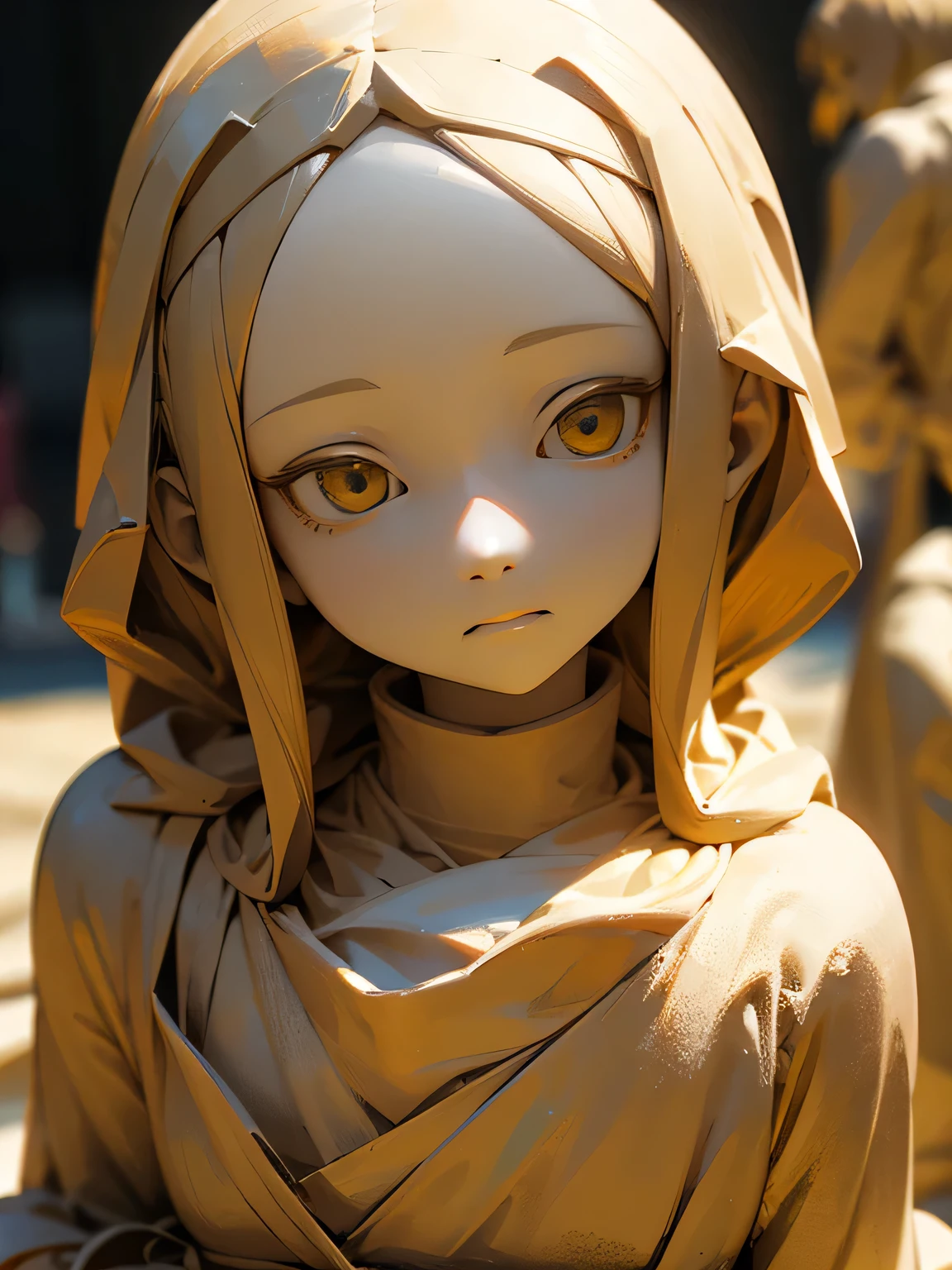 from front,solo,close up face,looking away,goddess sand sculpture, big forehead,Retro Perm、Beautiful face、sand eyes,Lightless eyes、No eyebrows、Virgin Mary、Sand texture、sand skin,Model Pose,Roman period、Expressionless、Greek god tales、god々Shii、Religious sculpture