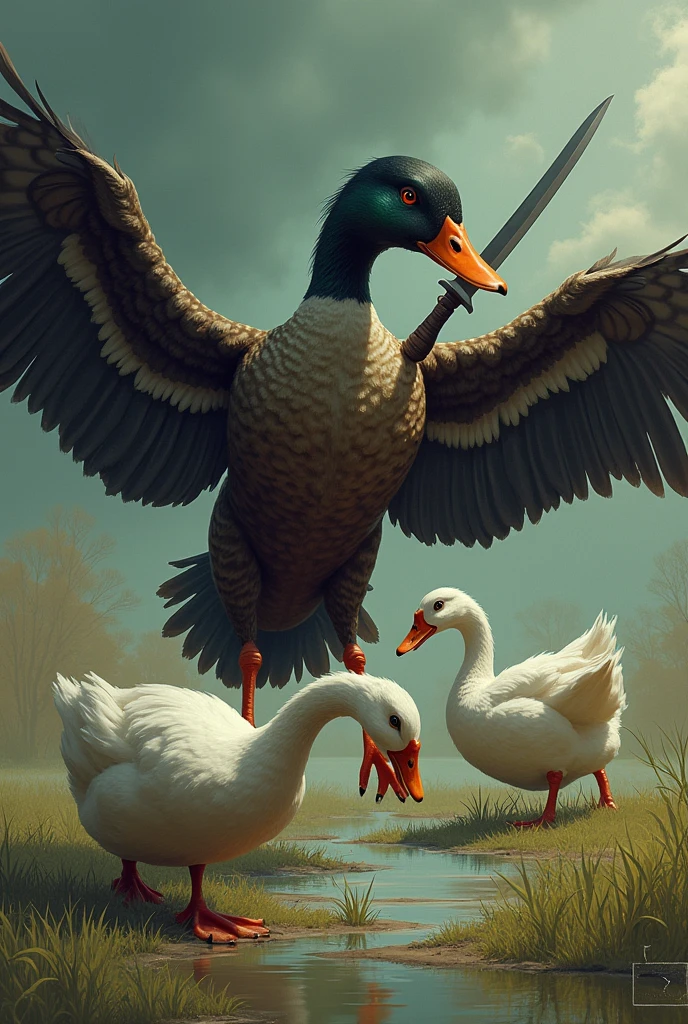 Make a duck with a knife in your hand by killing a goose