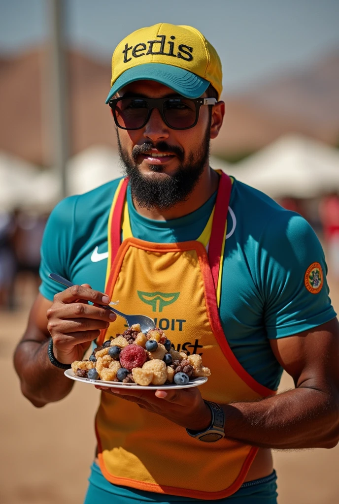 I created an advertisement as a commercial engineer referring to the Bolivian athlete Hector Garibay eating dehydrated fruits for