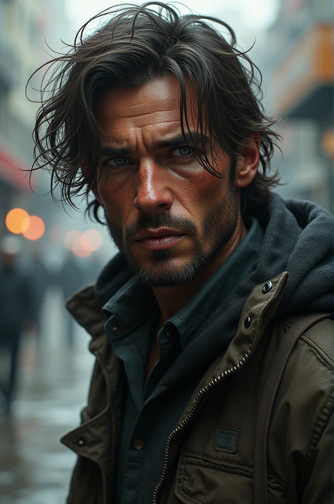 Man with slightly long hair , with an appearance as if it were from the street 