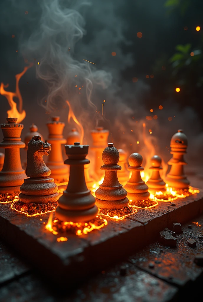 A chess board on fire