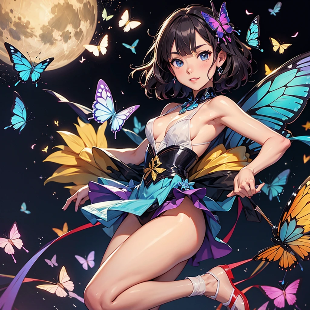 butterfly、Fantasy、mysterious、Fairy、The background is black、butterflyは輝きながら飛んでいる、anime、girl、Sparkling、