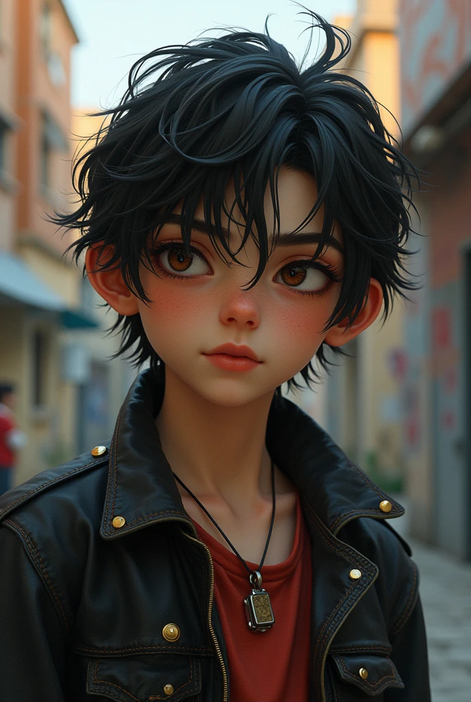 age boy with slightly long hair , with an appearance as if it were from the street