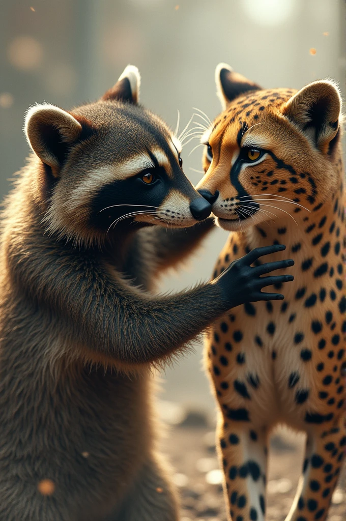 A raccoon punching a cheetah named WYLLIE and ash in the face