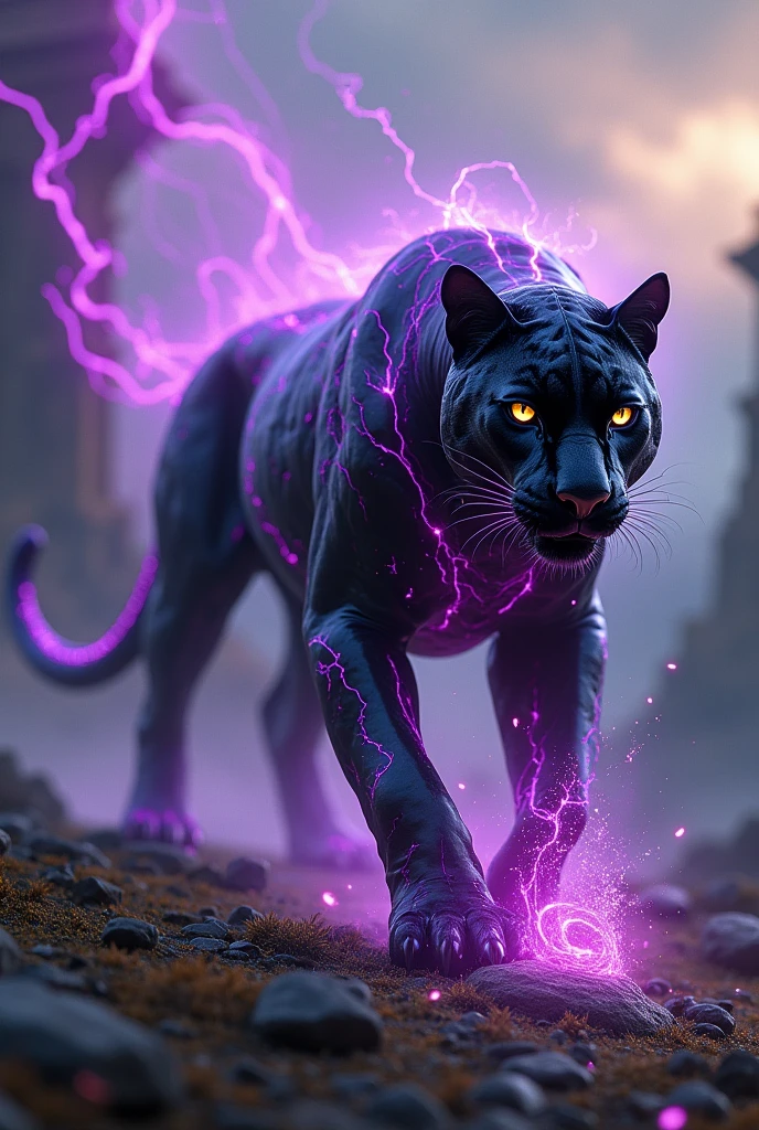 Medieval Panther with Futuristic Plasma Armor That Can Create Purple Black Holes

