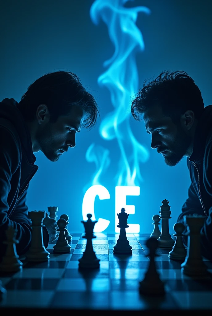 Check mate in blue flames and the c and e at the end are big