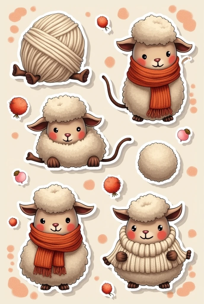 Stickers with the theme of wool and fabrics 