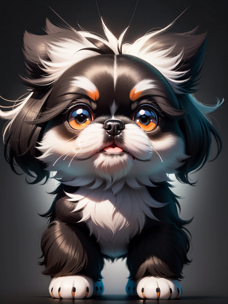 Vector, Print-ready colorful graffiti, illustartion: Cute cartoon all black black shihtzu puppy, action shot, high detail, ((whitebackground)) 3D Pixar style