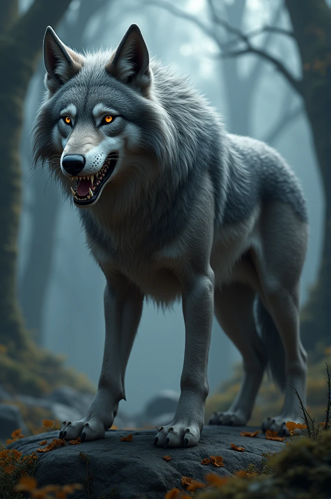 Anthropomorphic male wolf with gray fur