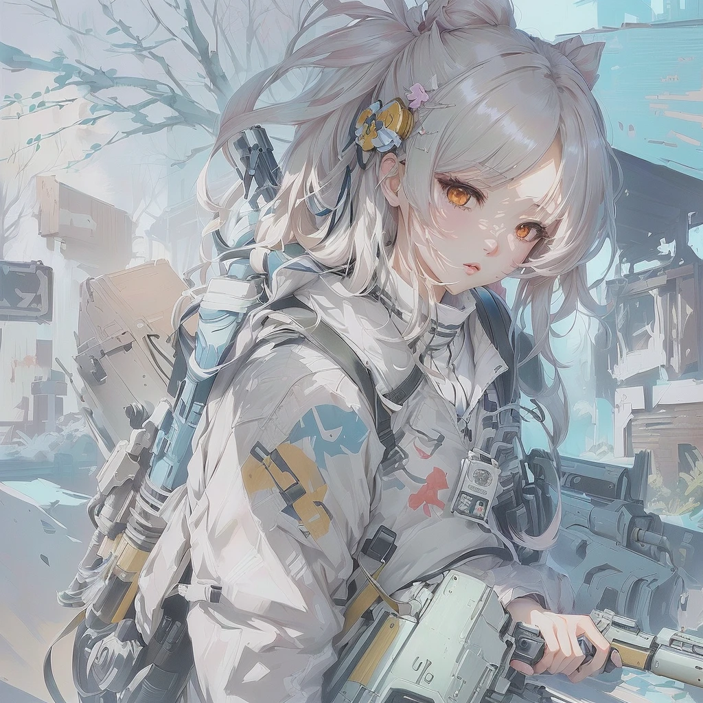 Anime-style image of a woman with a gun and a backpack, Gwaiz on pixiv artstation, Gwaiz on artstation pixiv, Gwaiz, Zerochan Art, by Kamaguruka, by Shimo, Highly detailed official artwork, artstation pixivでトレンド, artwork in the style of Gwaiz