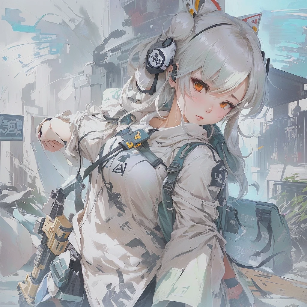 Anime-style image of a woman with a gun and a backpack, Gwaiz on pixiv artstation, Gwaiz on artstation pixiv, Gwaiz, Zerochan Art, by Kamaguruka, by Shimo, Highly detailed official artwork, artstation pixivでトレンド, artwork in the style of Gwaiz