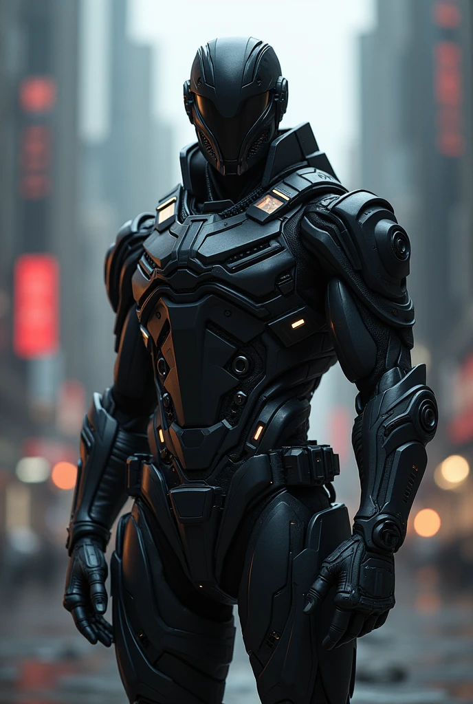 A soldier of the future with a dark mask