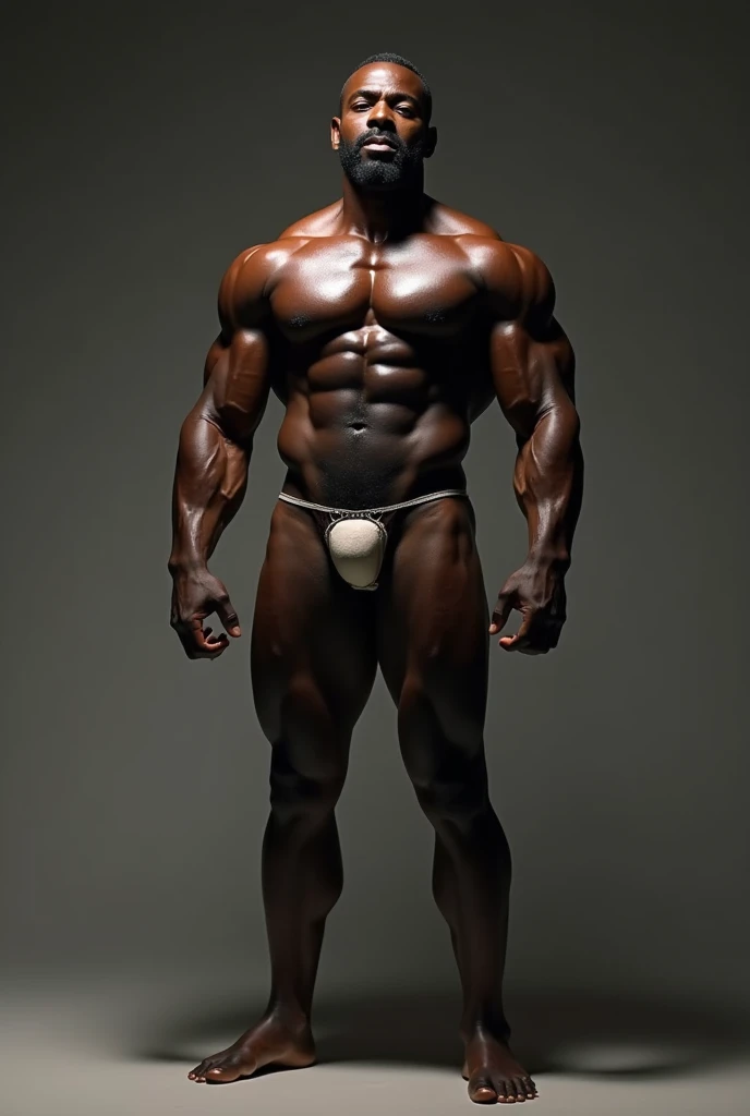 Tall, muscular, completely naked black man with a large penis. 