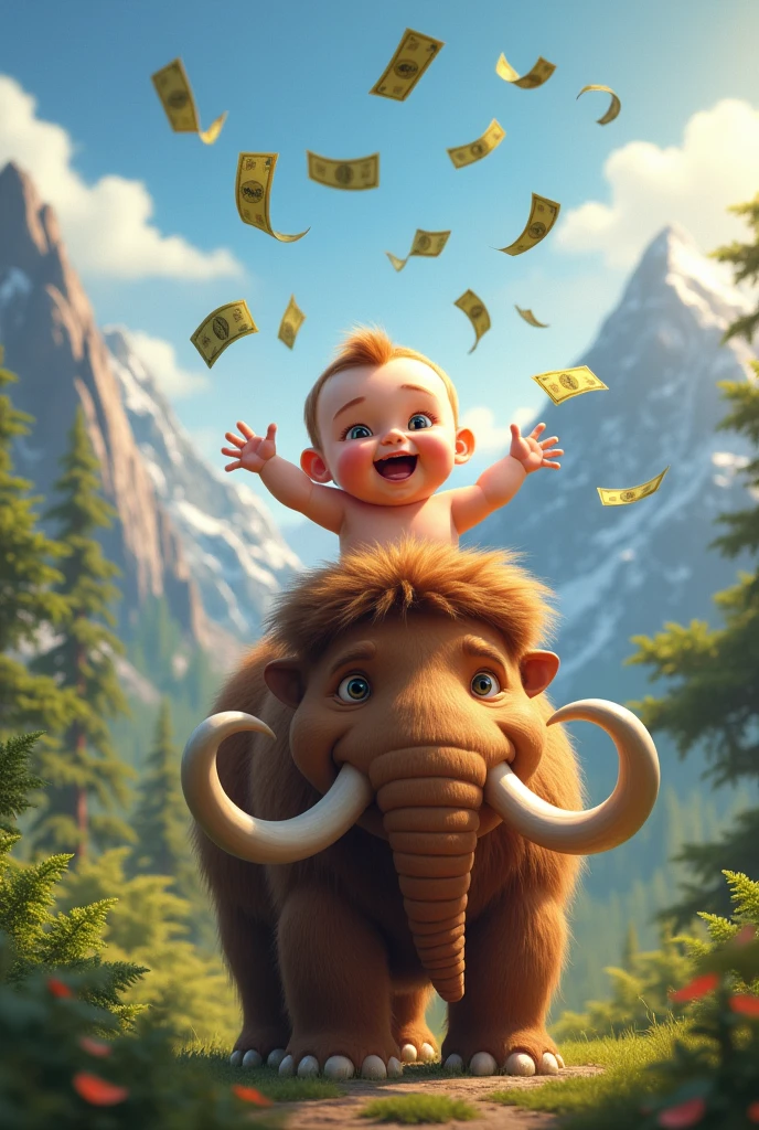 Baby download on mammoth and throws money around