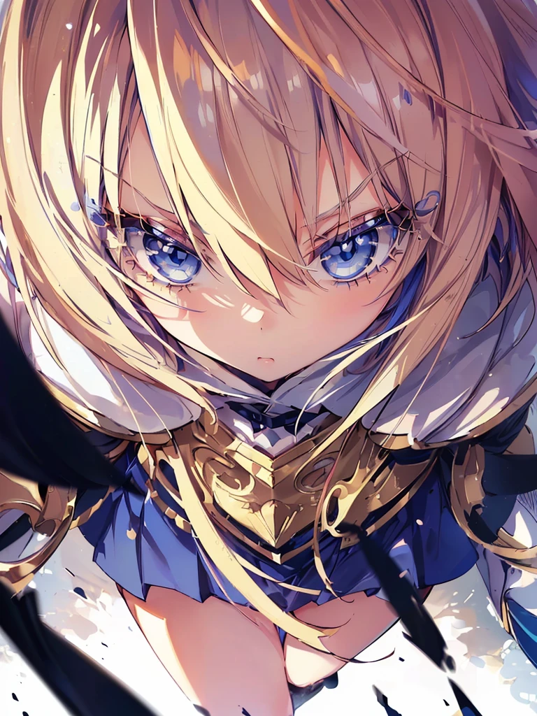 masterpiece, Highest quality, Very detailed, High resolution, anime,One girl,Navy blue original uniform(Small body) (Little Girl:1.5), (blonde:1.5）(eyelash:1.2)(Blue eyes:1.5), (Beautiful fine details:1.4) (Short Bob Hair:1.4), (Blue eyes)(Big Breasts:1.3) (White skin:1.2)Height: 130cm, original character, Fantasy, View Viewer
