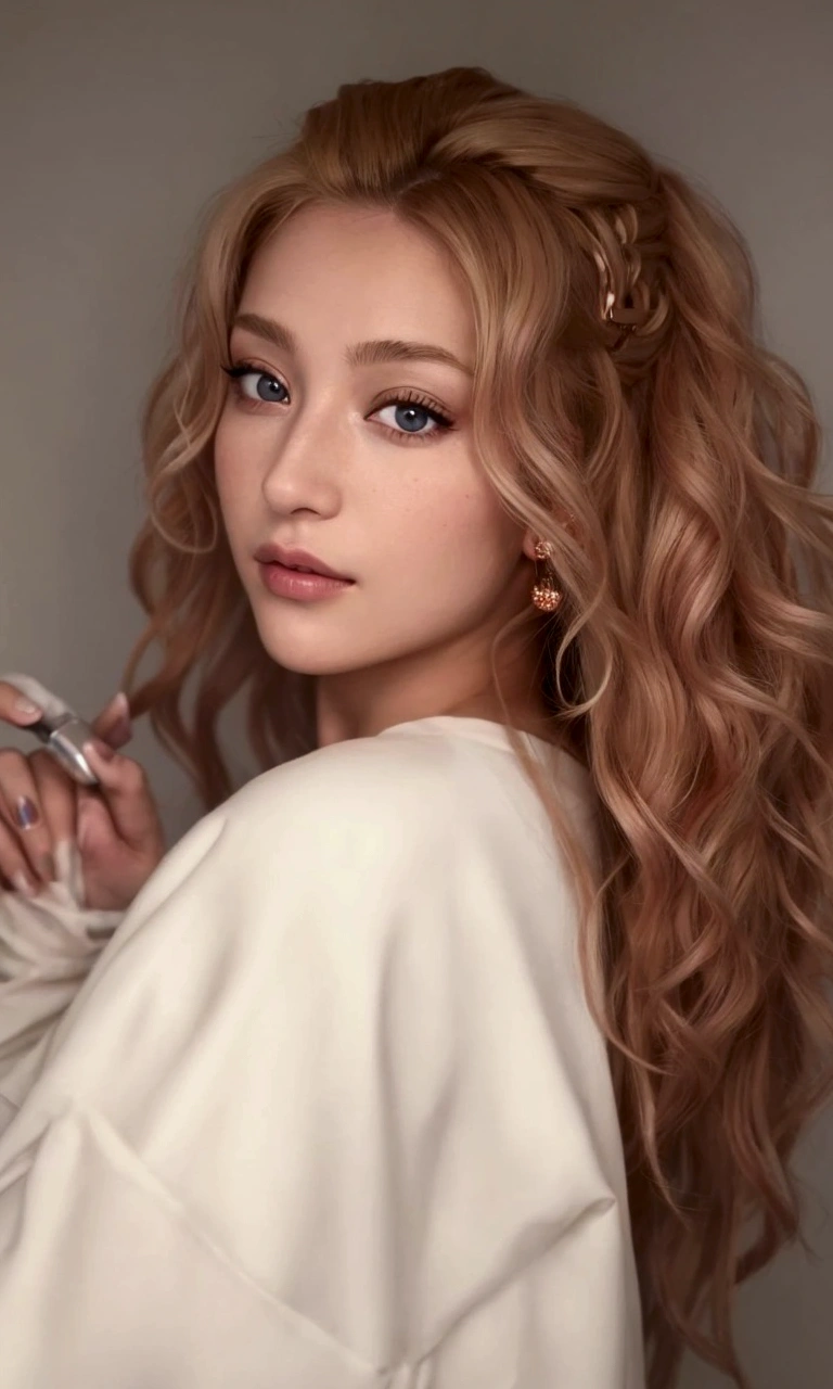 um close de uma mulher com um telefone celular na mão, Encaracolado blonde hair | d & d, acenou com a cabeça, Encaracolado copper colored hair, Retrato Sophie Mudd, Encaracolado, Encaracolado blond, with long Encaracolado hair, blonde Encaracolado hair, Encaracolado dirty blonde hair, long messy Encaracolado hair, blond Encaracolado hair, com cachos, messy Encaracolado hair, Encaracolado blonde hair
