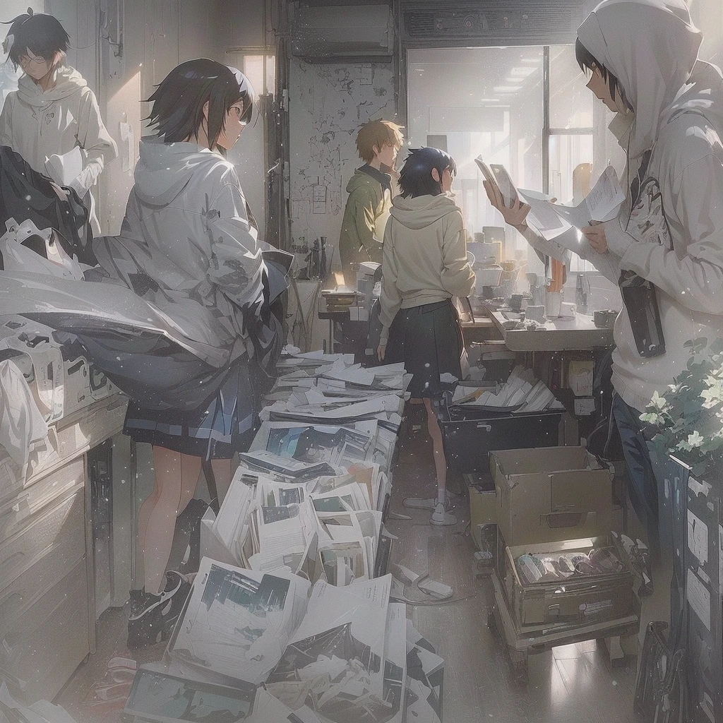 There are many people in a room with many things, Gwaiz, style of Makoto Shinkai, by Kamisaka Sekka, ( ( Makoto Shinkai ) ), artwork in the style of Gwaiz, in style of Makoto Shinkai, Gwaiz and Makoto Shinkai, studio glibly Makoto Shinkai