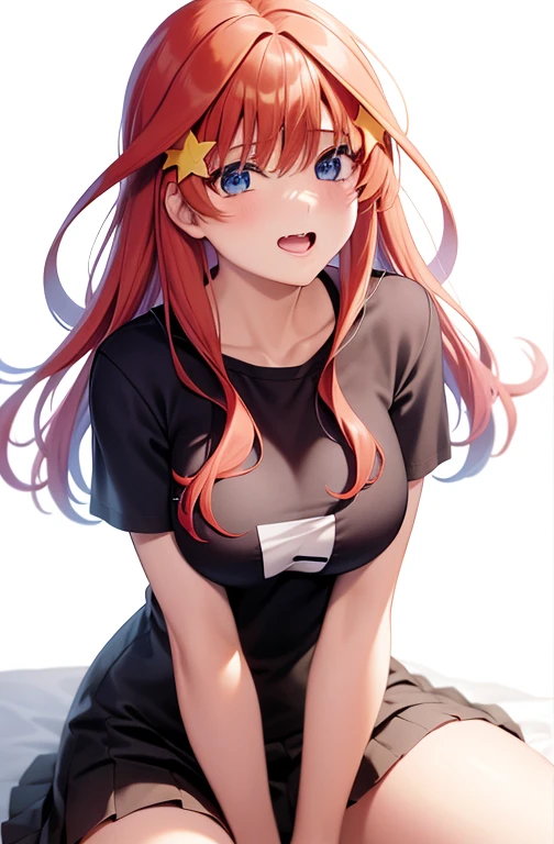 (Red Hairとblue eyesをしたAnime Girls), Red Hair、blue eyes、Loose mid-cut T-shirt,Down着無し, The shirt has less fabric, Down , (Micro Mini Skirt:1.2),魅力的なAnime Girls, Anime Girls con pelo largo, 美しいAnime Girls, かわいいAnime Girls, Anime Girls, かわいいAnime Girls, 最高のAnime Girls, Moe anime art style, Cute girl visual anime, 肖像画のAnime Girls, Anime Girls, 魅惑的なAnime Girls, (Anime Girls), 若いAnime Girls、Yellow star hair ornament