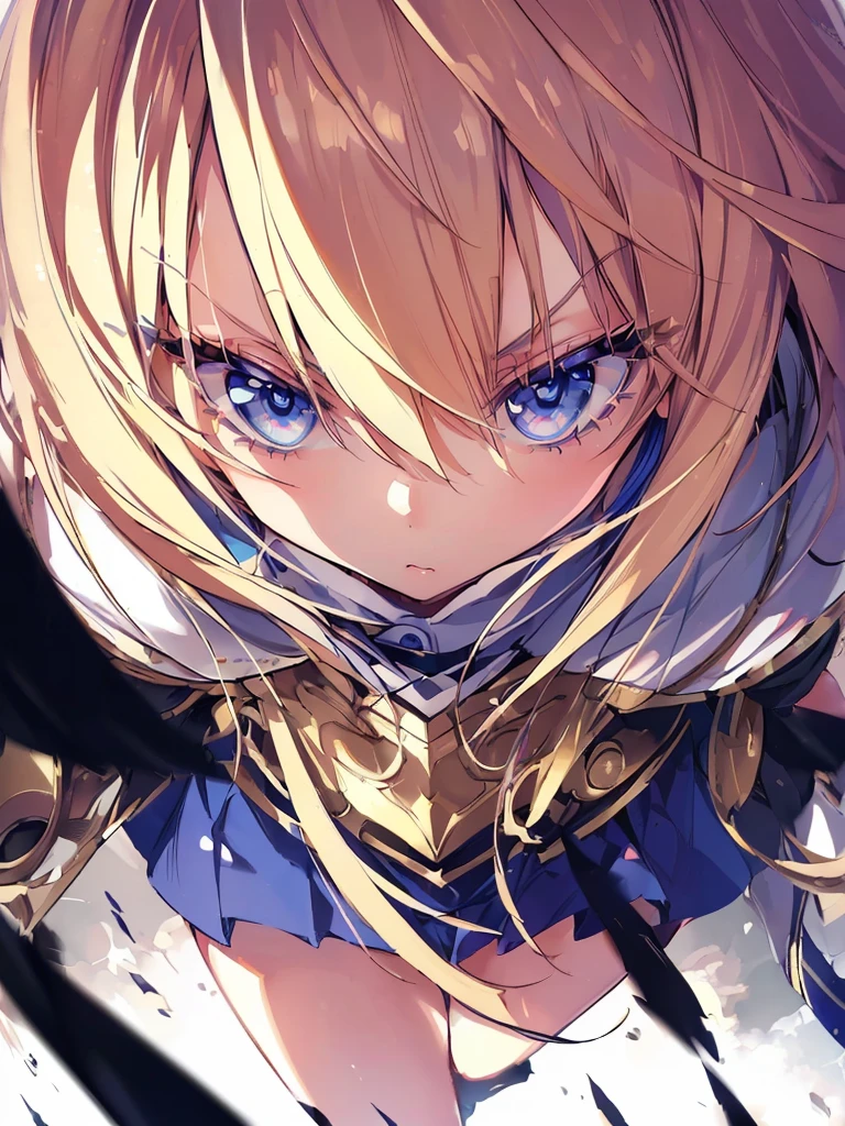 masterpiece, Highest quality, Very detailed, High resolution, anime,One girl,Navy blue original uniform(Small body) (Little Girl:1.5), (blonde:1.5)(eyelash:1.2)(Blue eyes:1.5), (Beautiful fine details:1.4) (Short Bob Hair:1.4), (Blue eyes)(Big Breasts:1.3) (White skin:1.2)Height: 130cm, original character, Fantasy, View Viewer