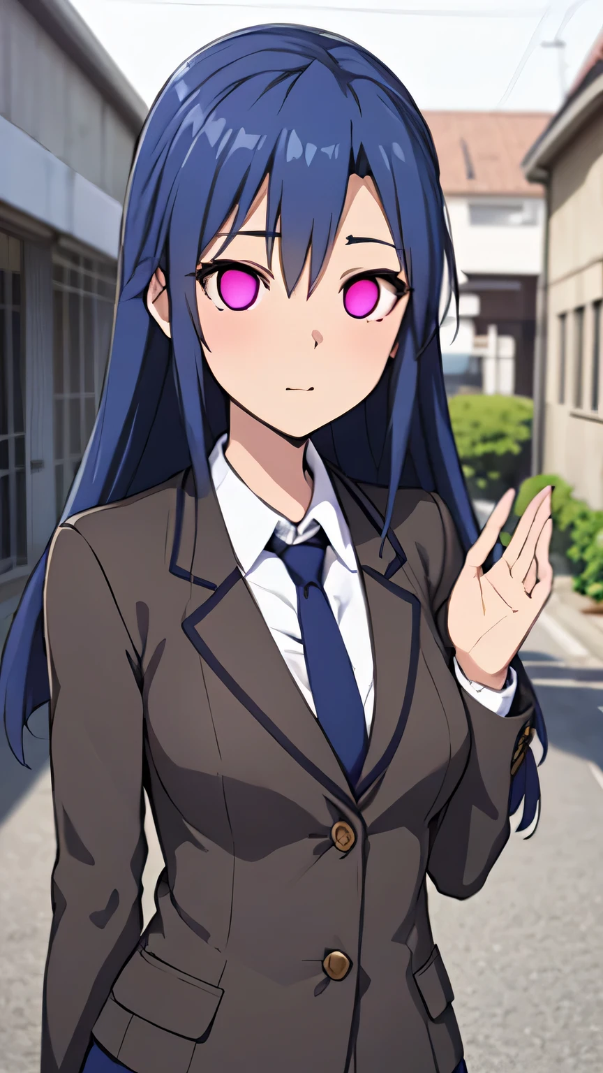 1 female,Browsing Caution, ((convenience store, night)), ((stand up, salute)),Blue Hair,, (((Pantsuit,Her breasts are exposed))), Full body image,Full body image,clavicle, Hollow Eyes, ((big 1.3)),((hypnotism,Mind control, Sharp eyes)),((Eyes Wide Open)),(The pupils constrict,Hollow Eyes), brainwashing,Hollow Eyes,(Expressionless, Emotional Removal), Evil Face,Cowboy Shot, (Highest quality、4K、8k、High resolution、Must have:1.2)、Very detailed、(reality、reality、reality:1.37)、Ticker、Hyper HD、Studio Lighting、Ultra-precise Paint、Sharp focus、Physically Based Rendering、Very detailed、Professional specifications、Vibrancy and color、Blurred、Sports portrait、landscape、Horror Style、Anime Big 、sf、photograph、Concept Artist、Five Fingers, Perfect body, {{{masterpiece}}}, {{{Highest quality}}}, {{Very detailed}}, {shape}, {{Very delicate and beautiful}},Improved cost performance、All Roles,