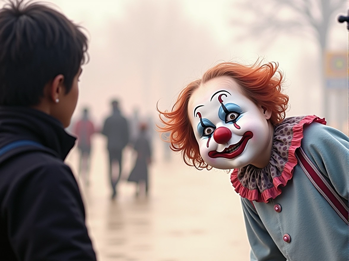 A gothic clown with the same face as the original image 