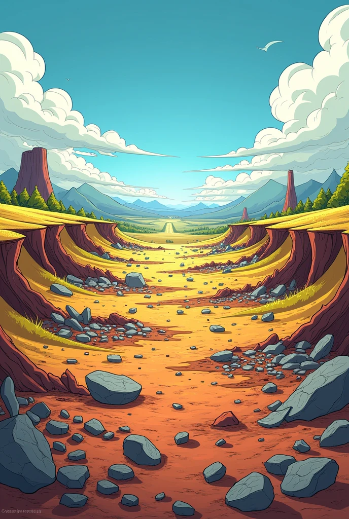 Create a cartoon style destroyed field 