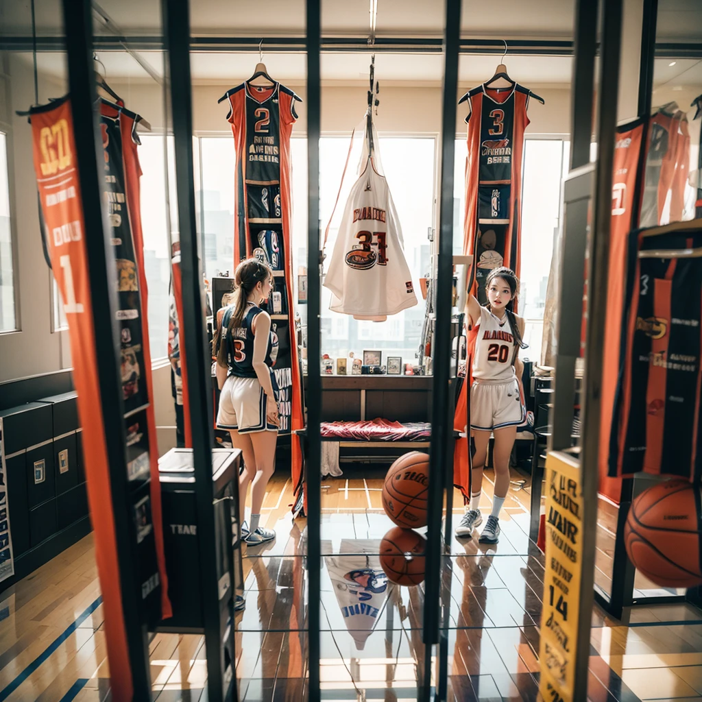 SFW, ExtremelyDetailed (((Basketball Team Girls in a row:1.4))), Childish perfect face, Reflective Eyes, Detailed(Delicate Clothing textures), Corrected Leg to Foot Line, Corrected Perfect Hand, Dynamic Joyful Expressions LifeLike Rendering, ((Specular Reflection:1.28)), TopQuality 8K Ultra-detailed masterpiece (ProfessionalPhoto:1.37)(Acutance:0.8),(Luminism:1.22), Locker room (Exposed) Changing clothes