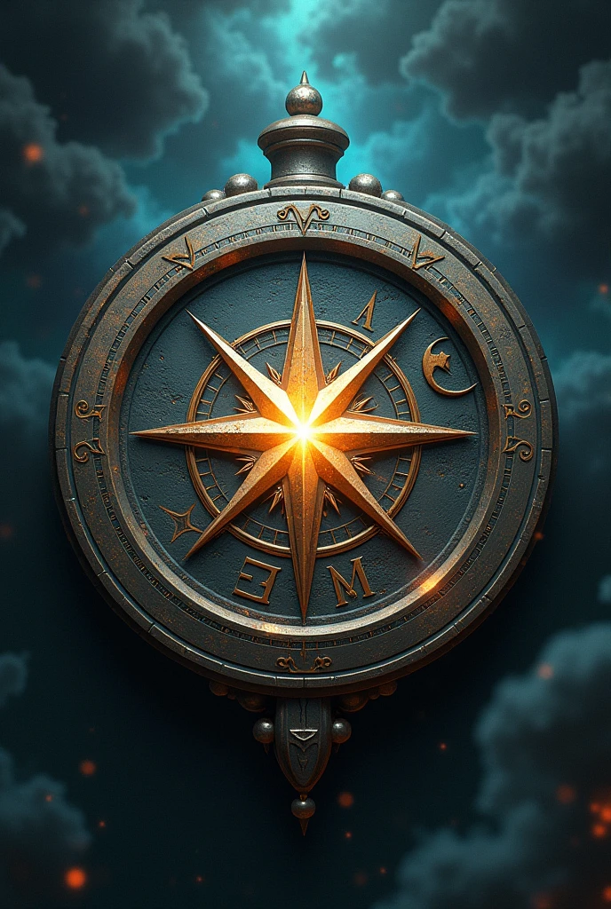Compass with a star and a radioactivity symbol