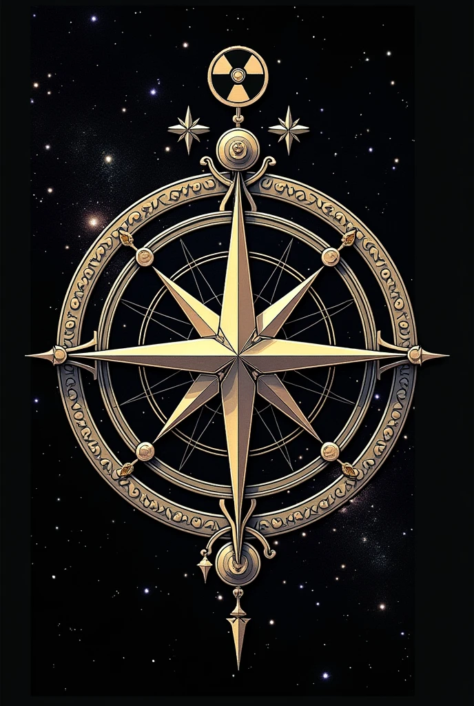 Compass with a star and a radioactivity symbol