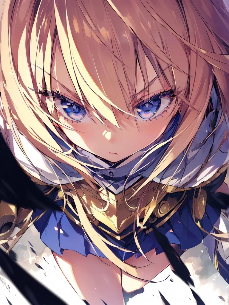 masterpiece, Highest quality, Very detailed, High resolution, anime,One girl,Navy blue original uniform(Small body) (:1.5), (blonde:1.5)(eyelash:1.2)(Blue eyes:1.5), (Beautiful fine details:1.4) (Short Bob Hair:1.4), (Blue eyes)(Big Breasts:1.3) (White skin:1.2)Height: 130cm, original character, Fantasy, View Viewer
