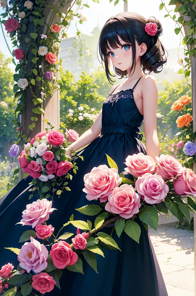 cute girl costume with real flowers The background is also full of real flowers. Best image quality Accuracy Fantasy colorful Rose Mr..々flower camisole The hairstyle is short