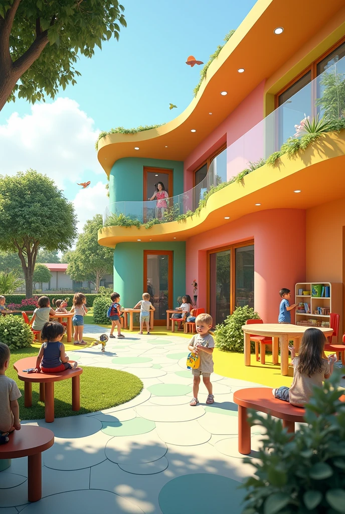 Generate a plan for a school educational facility, in a modern way
