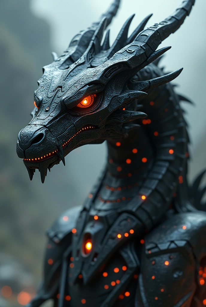 a dragon made out of metal, cyborg, cyberpunk style, clockwork, ((intricate details)), hdr, ((intricate details, hyperdetailed)), incandescent lamps, cinematic shot, vignette, bokeh effect beckground