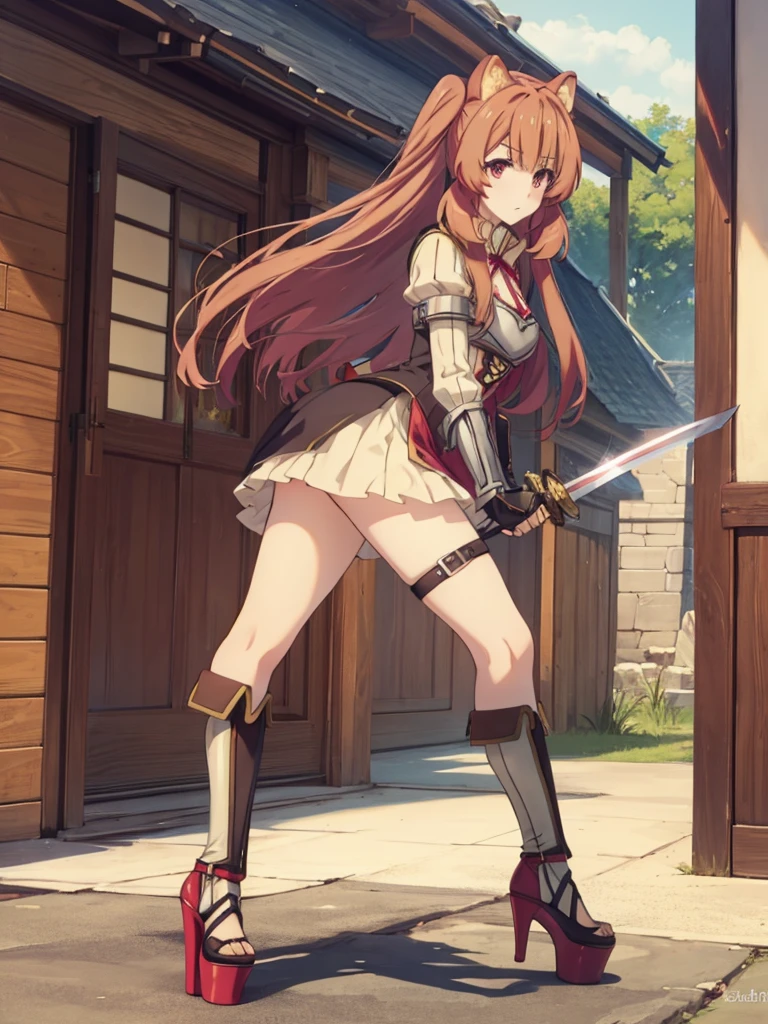 Raphtalia in sexy open platform high heels sword fighting  