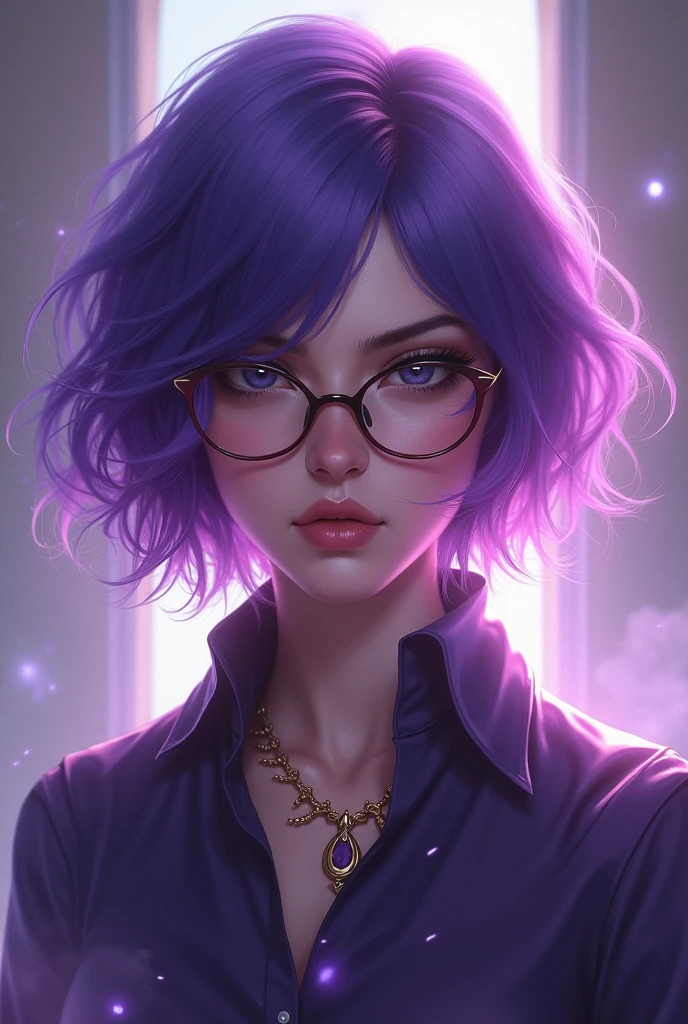 1 Girl, Mature female, masterpiece, mistress, goddess,short hair ,((Purple Hair)),Glasses