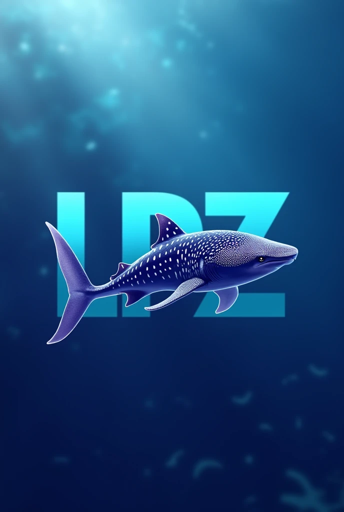 Generate a logo with the letters LPZ in a blurred blue and purple color and make a whale shark stand out but make it eye-catching