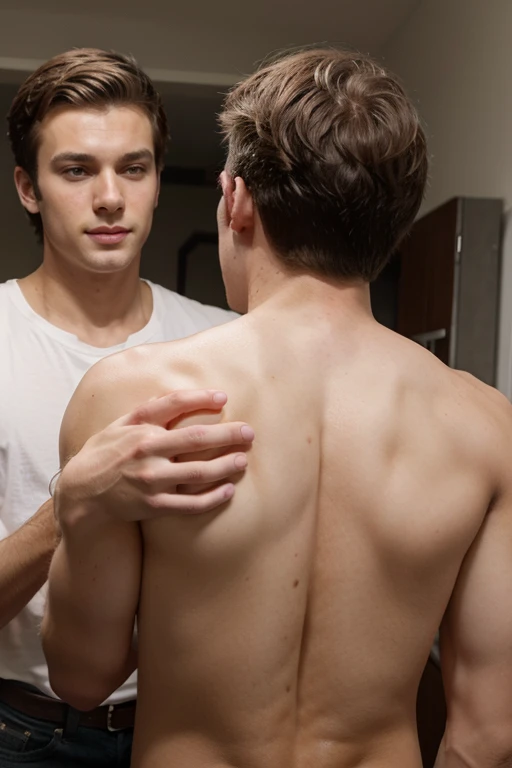 Young cute handsome white beautiful face white skin his father introduces his stepbrother to him