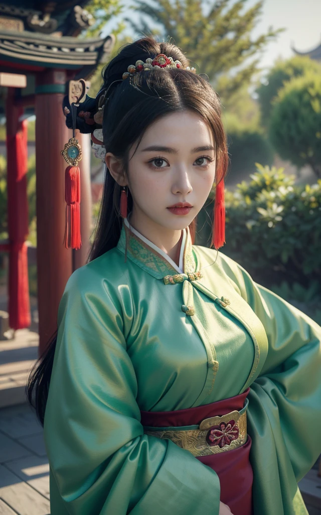 Game Art,Best picture quality,Maximum resolution,8K,(A bust photo),(portrait),(Head close-up),(Rule of Thirds),Unreal Engine 5 rendering works, (Future Girl),(Female Warrior),
20 year old girl,(Ancient Chinese general),Eyes full of details,(Large Breasts),Elegance and nobility,indifferent,brave,
(Wearing ancient Chinese clothing,Chinese Hanfu,Tang dynasty costumes,The costumes are rich in detail,Complex ornaments,Rich tones),Chinese characters,Fantasy style,
Photo poses,Wild background,Ancient building background,Movie Lighting,Ray Tracing,Game CG,((3D Unreal Engine)),OC rendering reflection mode