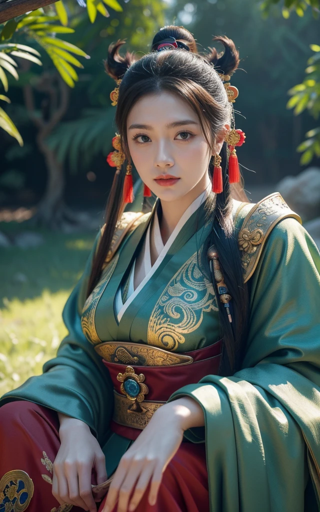 Game Art,Best picture quality,Maximum resolution,8K,(A bust photo),(portrait),(Head close-up),(Rule of Thirds),Unreal Engine 5 rendering works, (Future Girl),(Female Warrior),
20 year old girl,(Ancient Chinese general),Eyes full of details,(Large Breasts),Elegance and nobility,indifferent,brave,
(Wearing ancient Chinese clothing,Chinese Hanfu,Tang dynasty costumes,The costumes are rich in detail,Complex ornaments,Rich tones),Chinese characters,Fantasy style,
Photo poses,Wild background,Ancient building background,Movie Lighting,Ray Tracing,Game CG,((3D Unreal Engine)),OC rendering reflection mode