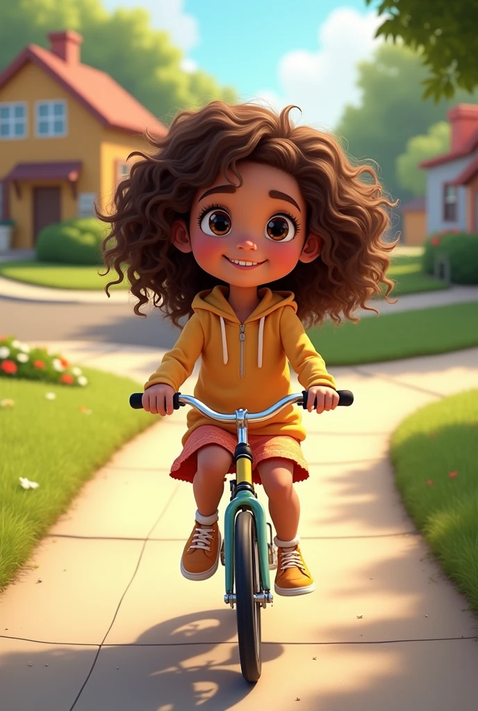 Draw Danae a 7 year old girl with curly brown hair and you should not ride your bike on the sidewalk