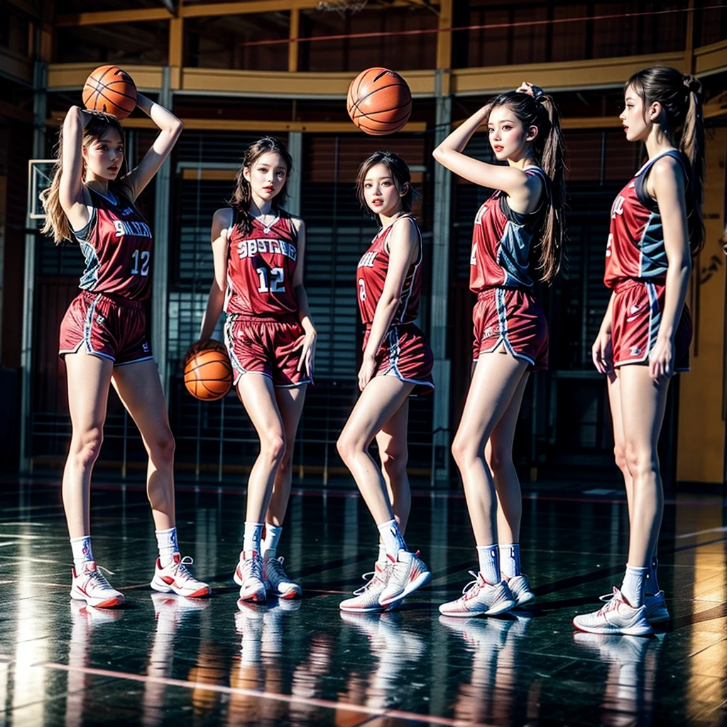 ExtremelyDetailed (((Basketball Team Girls in a row:1.4))), Childish perfect face, Reflective Eyes, Detailed(Delicate Clothing textures), Corrected Leg to Foot Line, Corrected Perfect Hand, Dynamic Joyful Expressions LifeLike Rendering, ((Specular Reflection:1.28)), TopQuality 8K Ultra-detailed masterpiece (ProfessionalPhoto:1.37)(Acutance:0.8),(Luminism:1.22), Locker room (Exposed) Changing clothes