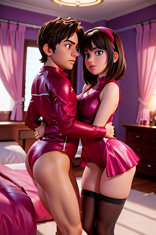 2 rs, girl and her boyfriend in leotards, engaged in a sexual act, dynamic sex positions, bedroom setting, cinematic lighting, detailed background, hdr, uhd, 4k, 8k, high-quality image, sharp focus