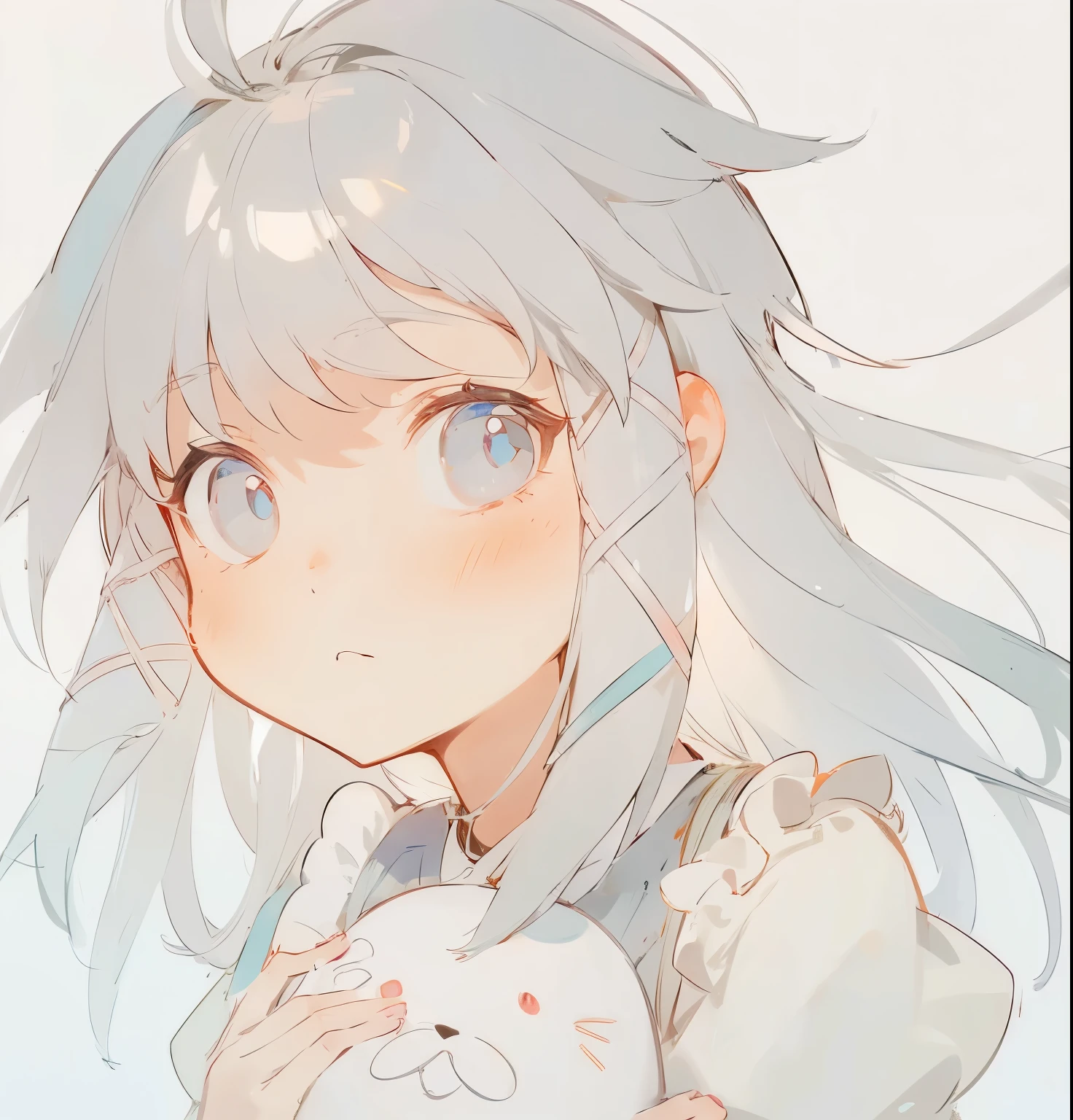 Silver hair cute five fingers shy expression