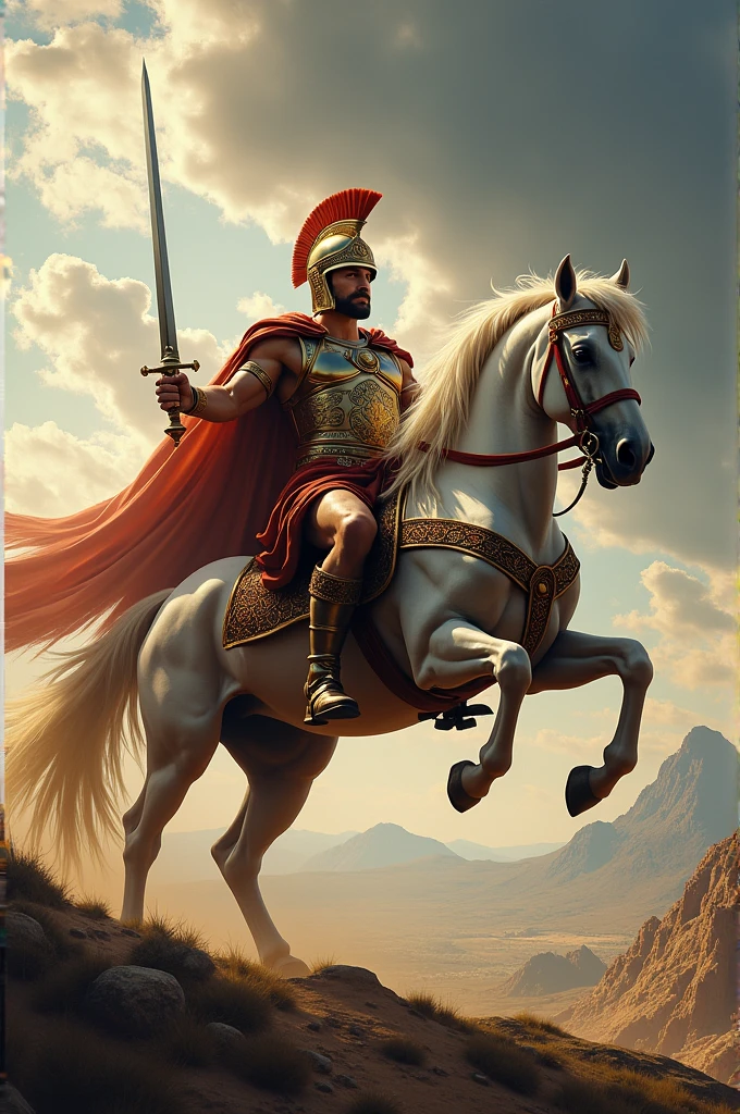 The Centaurs:The upper body is human and the lower body is horse, heraldic horse robe, long spear, battle helmet, medieval painting, portraits,