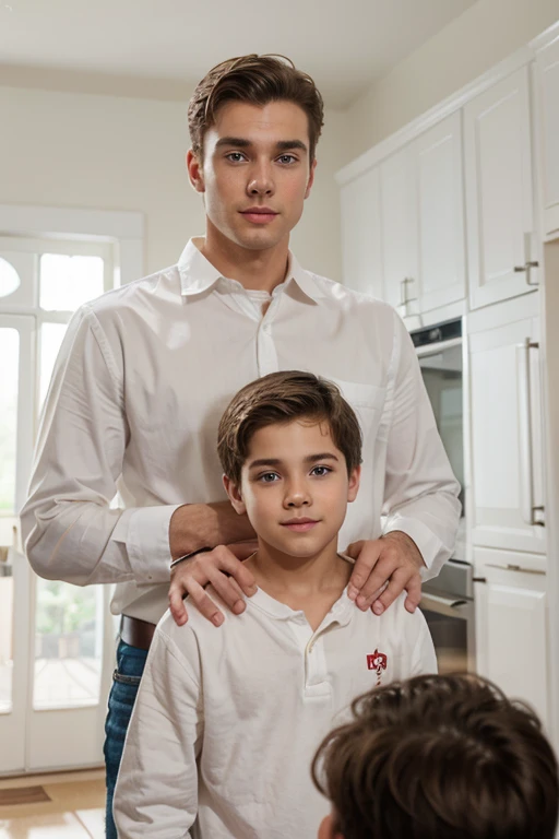 Young cute handsome white beautiful face white skin his father introduces his stepbrother to him 