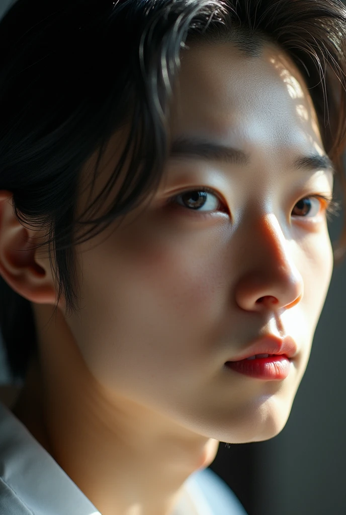 Control mental , (masterpiece, ultra quality, High resolution, 8k, Intricate: 1.2), (detailed face:1.2), elegant, young korean ,White skin, double eyelids , detailed skin, 1 chico, ((realist)), ABS, good lighting quality, muscle veins, ((Pale skin)), (drooling:1.2), side view, lust face, (watch spiral on tv:1.3), (pop viewer:1.3)