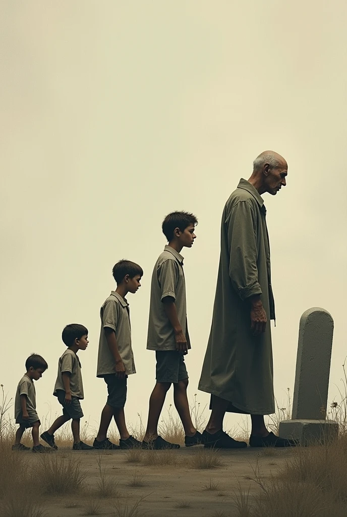 It generates the image of the death of a man over time But in the way that the human being grows from child to old man and then a tombstone at the end