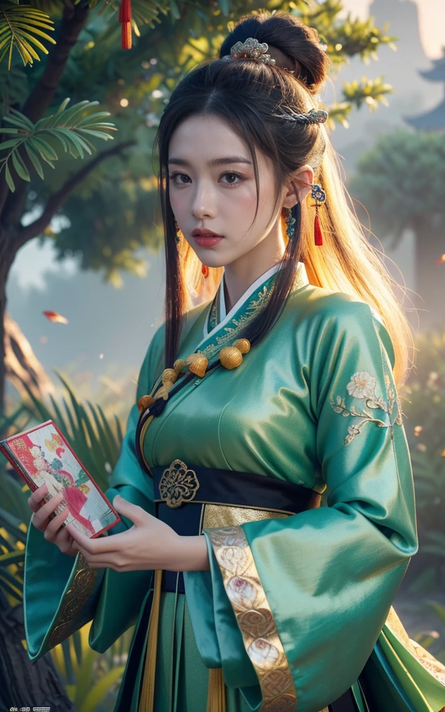 Game Art，Best picture quality，Maximum resolution，8K，(A bust photo)，(portrait)，(Head close-up)，(Rule of Thirds)，Unreal Engine 5 rendering works， (Future Girl)，(Female Warrior)， 
20 year old girl，(Ancient Chinese general)，Eyes full of details，(Large Breasts)，Elegance and nobility，indifferent，brave，
(Wearing ancient Chinese clothing，Chinese Hanfu，Tang dynasty costumes，The costumes are rich in detail，Complex ornaments，）（Colorful clothing)，Chinese characters，Fantasy style，
Photo poses，Wild background，Ancient building background，Movie Lighting，Ray Tracing，Game CG，((3D Unreal Engine))，OC rendering reflection mode