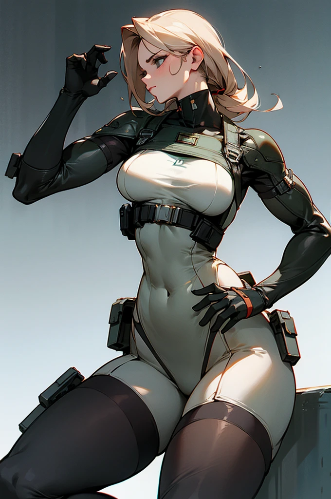 slim-thicc, beautiful, callipygian, fierce, fertile, dominant, in charge, metal gear